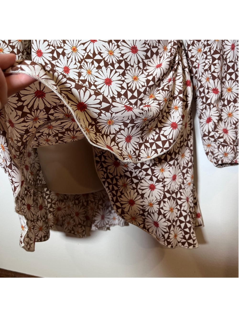 Hippie Dress Retro Boho Indie Folk Floral V-Neck Mini Long Sleeve Flowy Medium - Picture 8 of 13